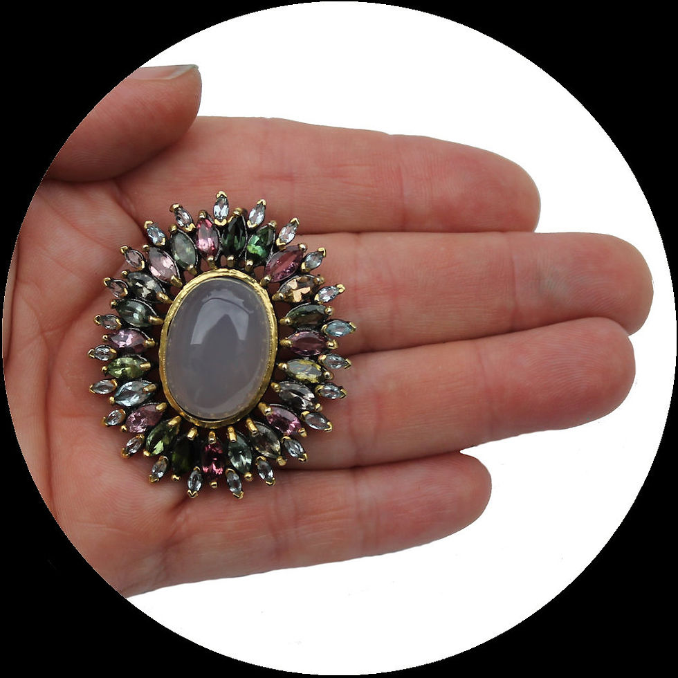 Miniature : Grande pendentif avec calcédoine et tourmalines colorées en argent 925