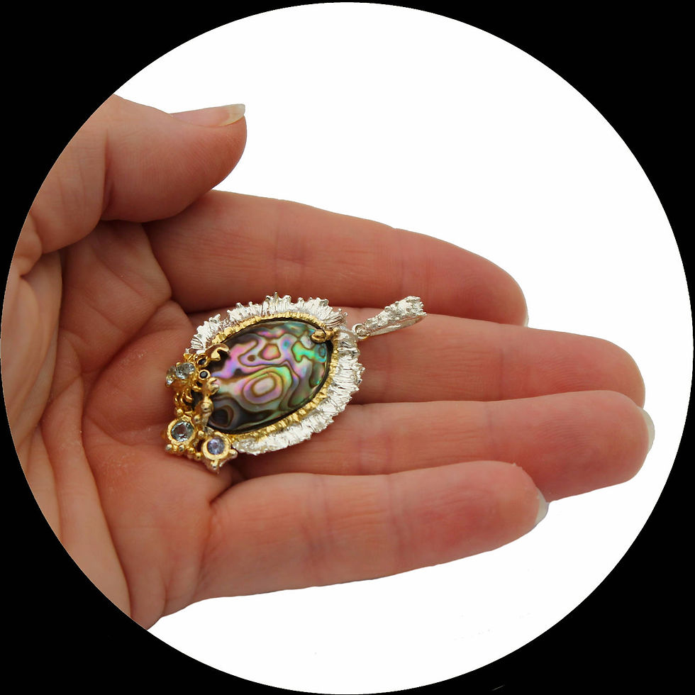 Miniature : Pendentif avec coquillage ormeau, crabe et topazes en argent sterling 925