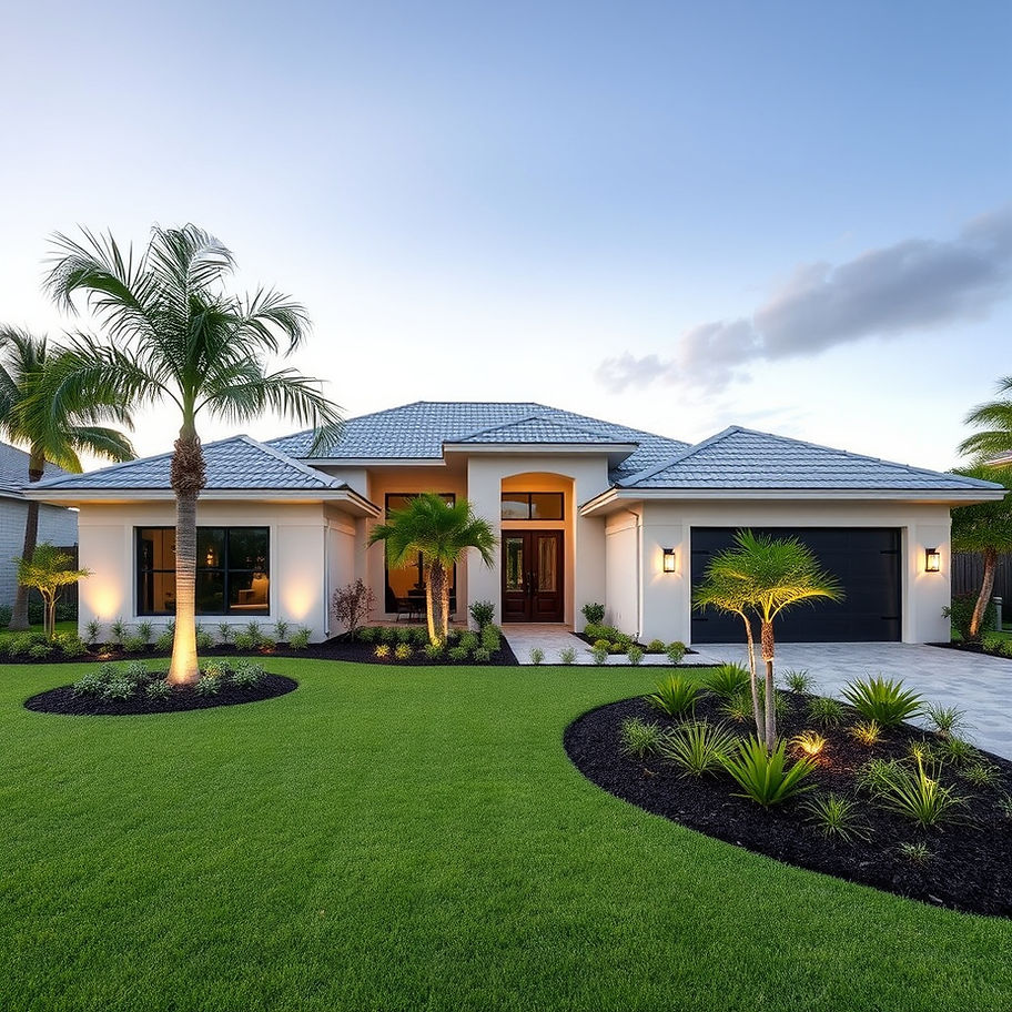 Modern florida house with a cool landscape design in front yard.jpg