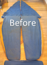 Red Stripe Cushions before repair