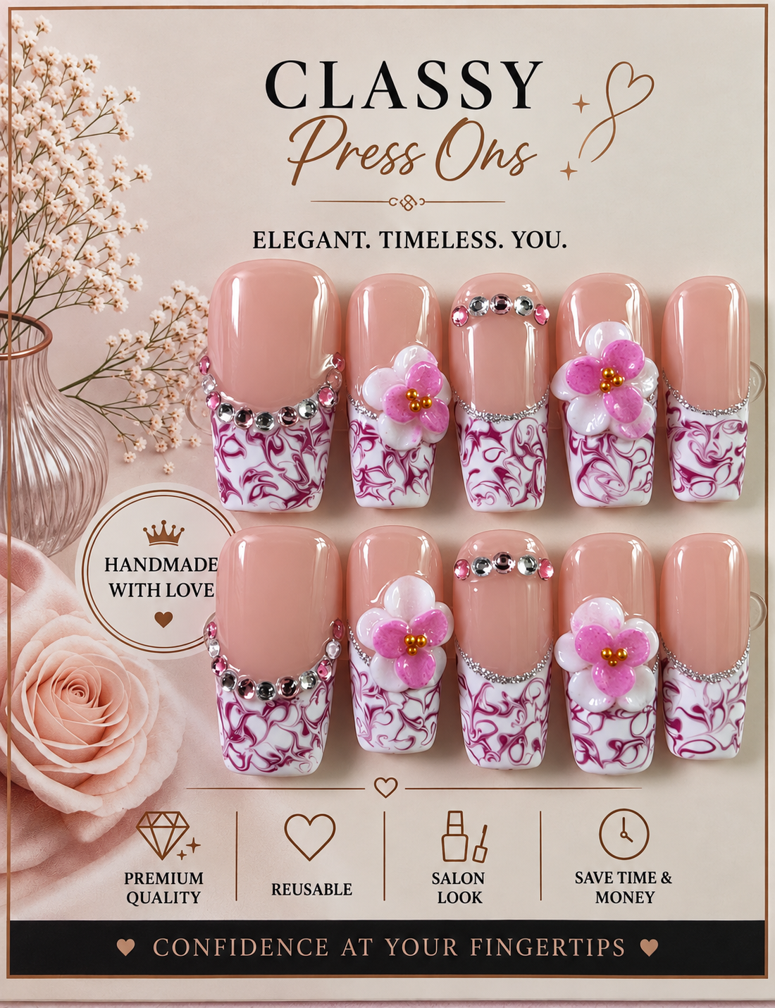 2.5 Square Nude with Marbled French Tips