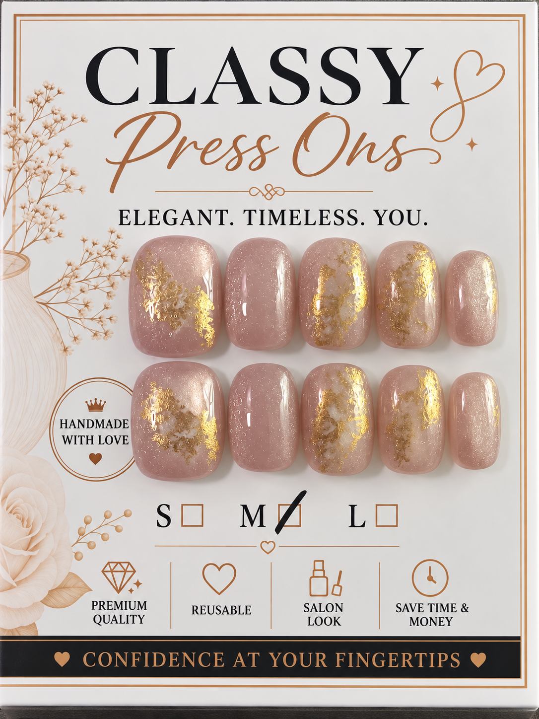 1.5 Nail Bed Nude with Gold Rose/Butterfly