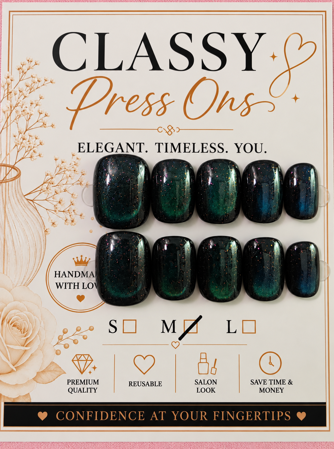 1.5 Nail Bed Deep Teal Green Cat-eye