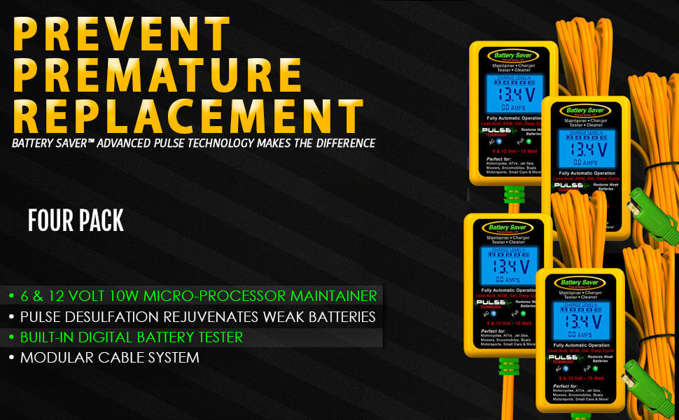 Thumbnail: Four Pack - 6 & 12 Volt Charger, Maintainer & Pulse Cleaner - 10 Watt