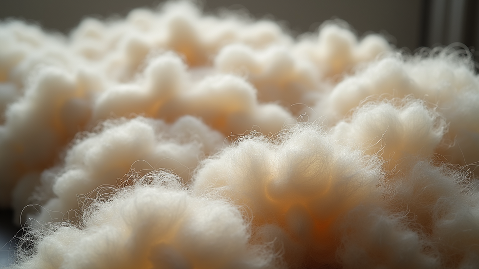 High angle view of raw pashmina wool fibers ready for processing