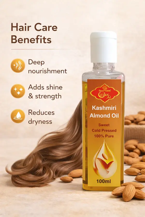 Thumbnail: Zikr Kashmiri Almond Oil 100ml| Cold Pressed| For Hair and Skin|100% Almond oil 