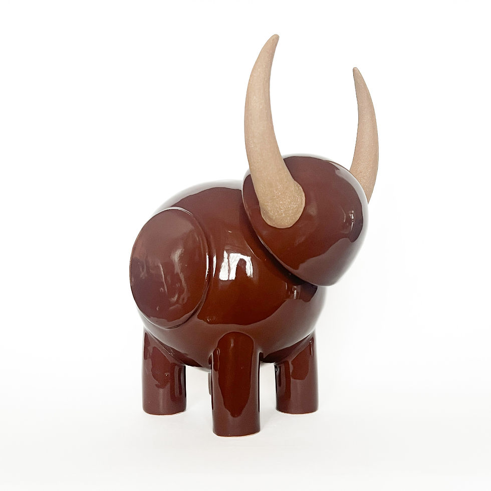 Redwood Longhorn Bully Ceramic Stoneware Sculpture