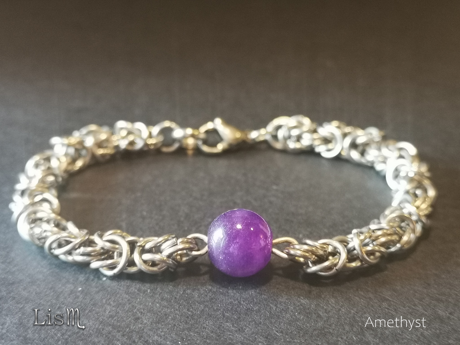 Amethyst Byzantine bracelet, stainless steel jewellery