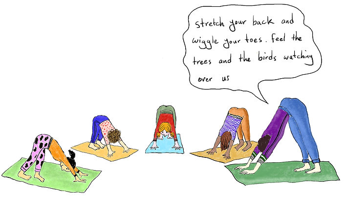 An image of kids and teacher doing yoga