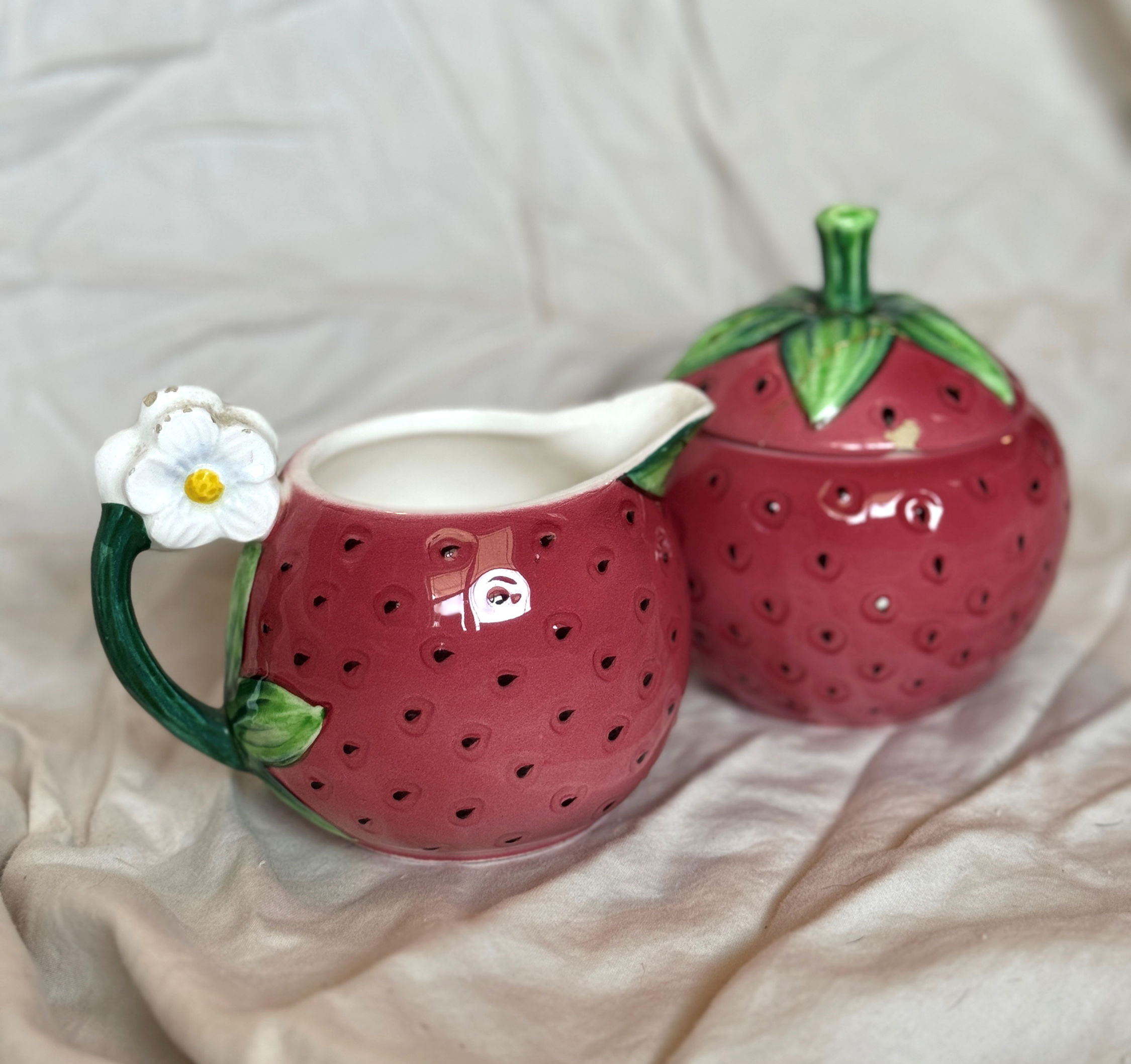 Vintage Strawberry Cream and Sugar Set