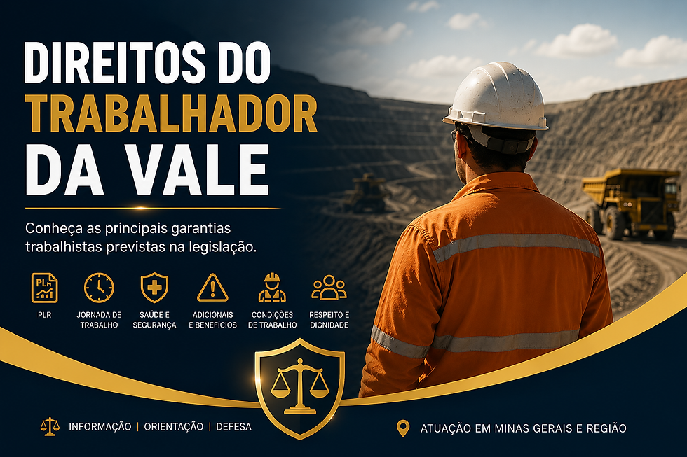 Trabalhador da Vale observa a mina, representando os direitos garantidos pela legislação, incluindo segurança, jornada de trabalho e benefícios.
