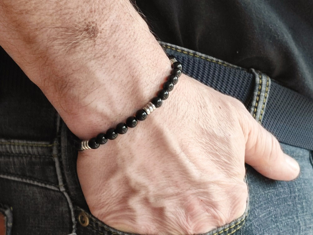 Elastisches schwarzes Turmalin Schörl Armband