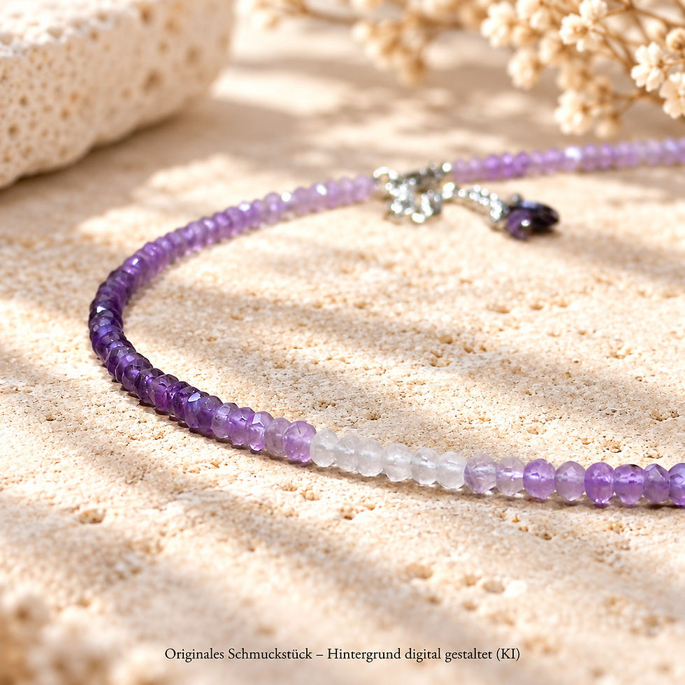 Facettierte Amethyst Kette im Farbverlauf, handgefertigt, 4 mm, mit Edelstahl
