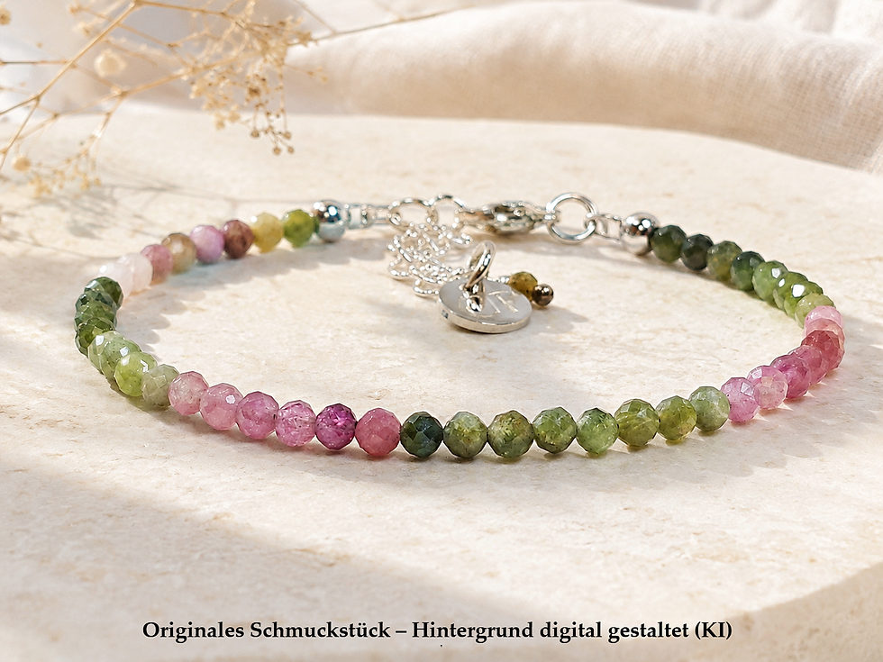 Turmalin Armband aus 3 mm facettierten Edelsteinen mit Edelstahlverschluss.