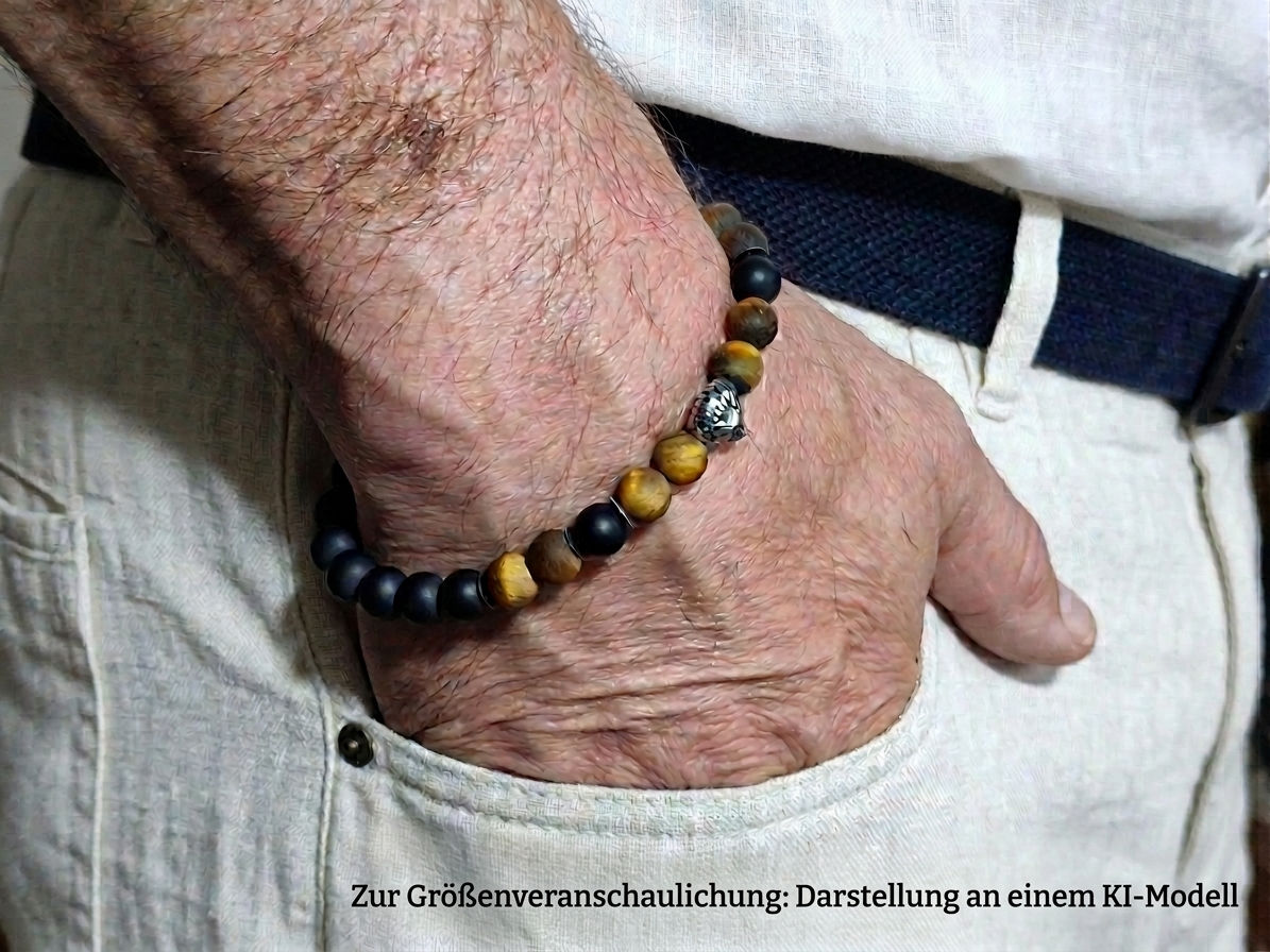 Tigerauge Onyx Edelsteinarmband, elastisches Herren Armband, Kraftstein Schmuck