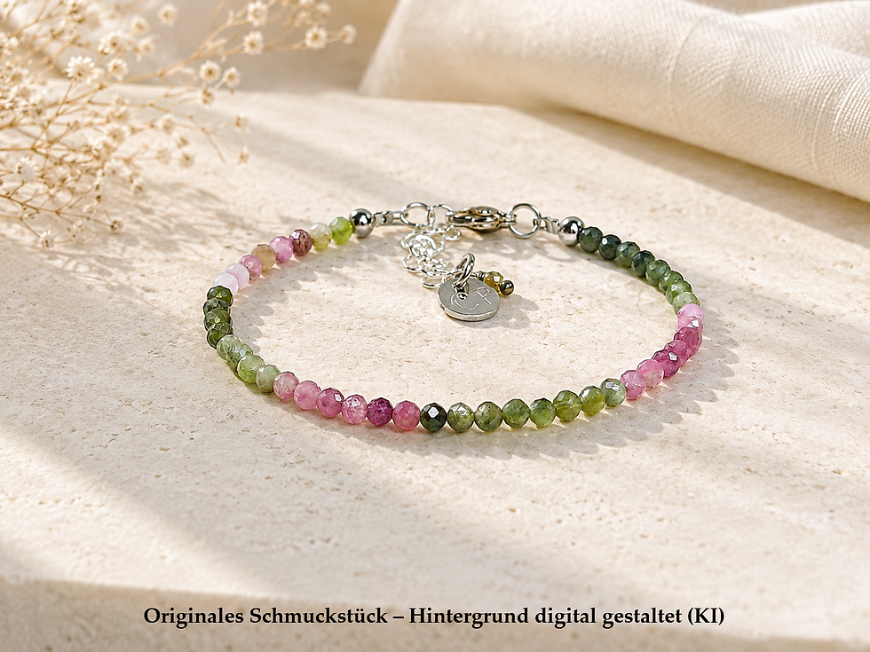 Turmalin Armband aus 3 mm facettierten Edelsteinen mit Edelstahlverschluss.