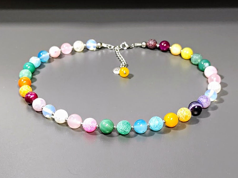 Bunte Achat Halskette Unikat Edelsteinkette Edelsteincollier Geschenk Frau Freundin Mutter Glücksstein Schutzstein