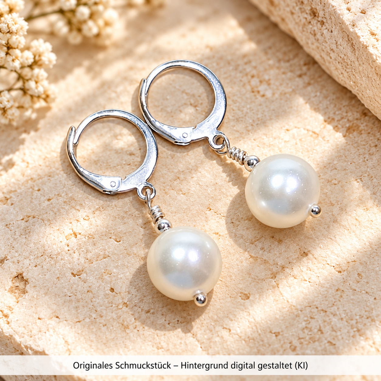 Ohrringe mit großer weißer Muschkernperle, 10 mm, mit Klappbrisur aus Edelstahl