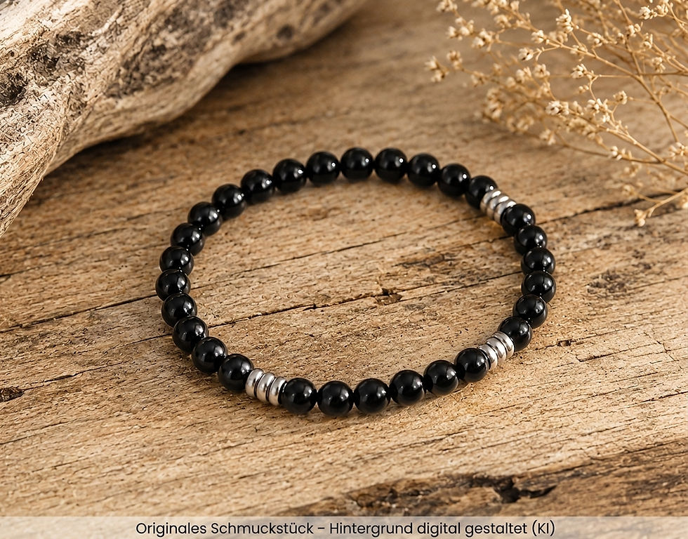 Schwarzer Turmalin Armband 6mm | Schörl Edelsteinarmband Edelstahl | Armband Schwarz Herren Damen | Geschenk Schutzarmband