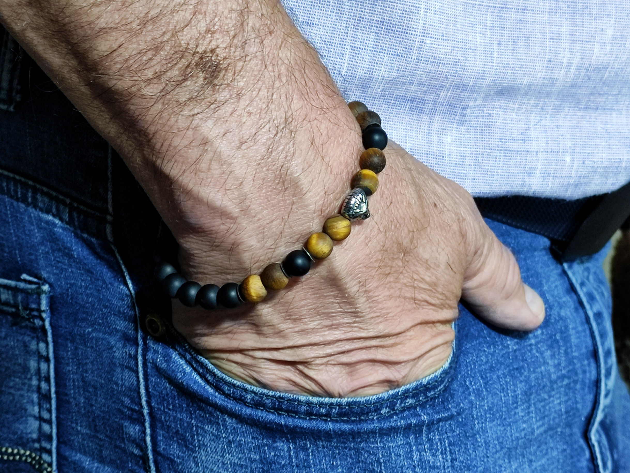 Tigerauge Onyx Edelstein Armband ohne Verschluss, POWER & MUT