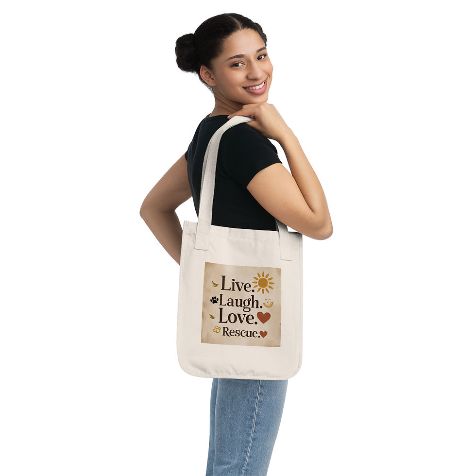4-piece rescue-themed bundle: tank top, hoodie, tote bag, and phone case with “Live Laugh Love Rescue” message and icons