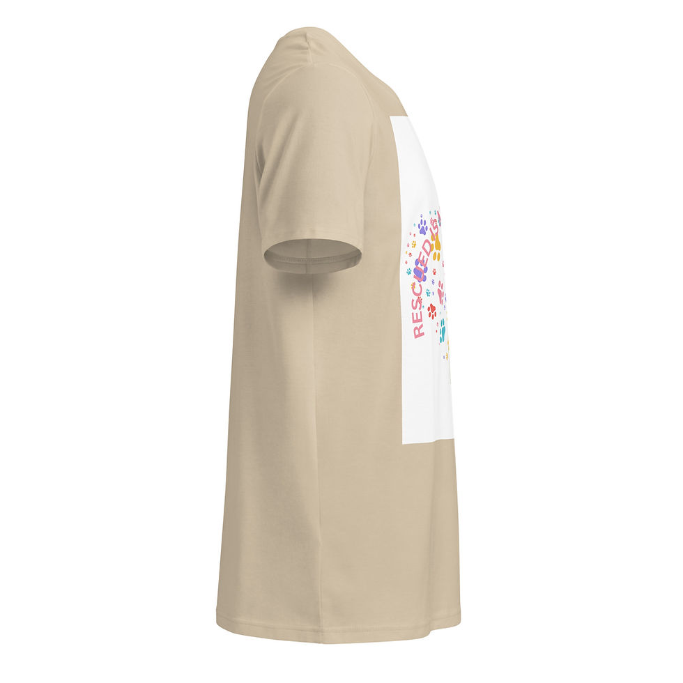 Thumbnail: Rescue dog t shirt with golden pup and vibrant paw prints