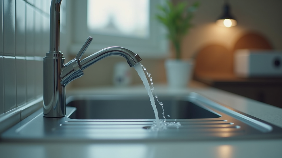 Close-up view of a modern water filtration system installed under a kitchen sink