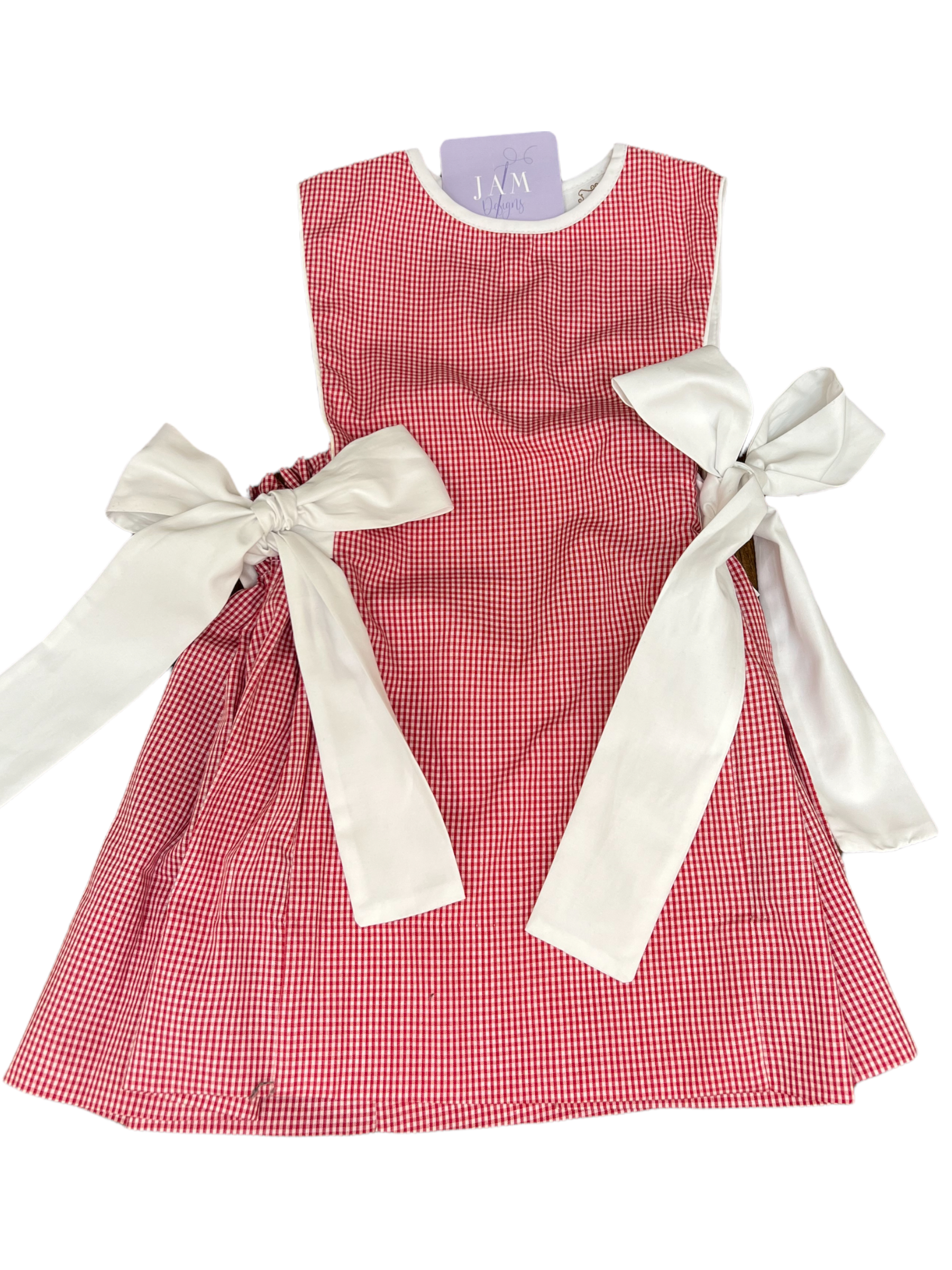 Girls Red Side Tie Gingham Dress