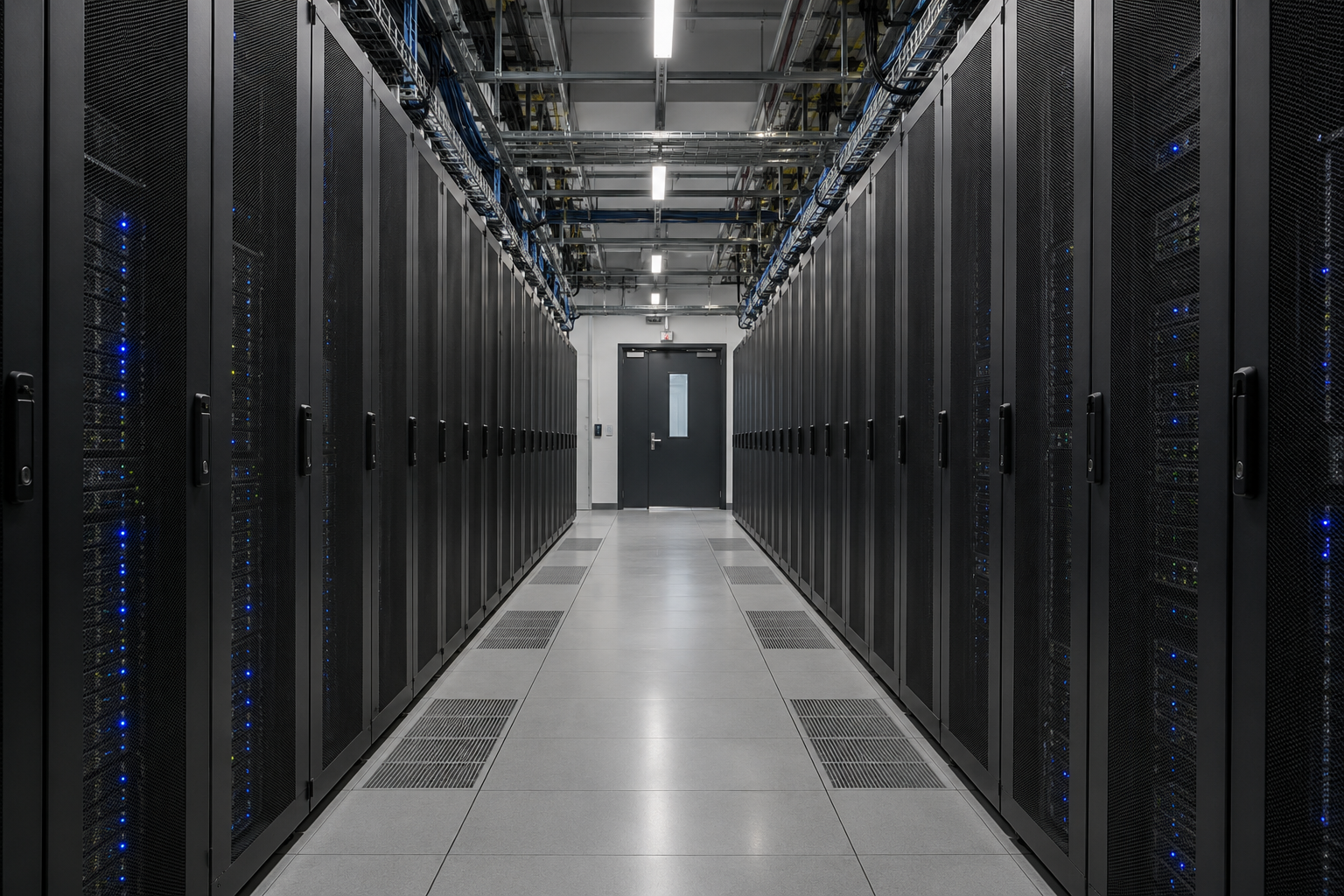 Access aisle between server racks in a data centre