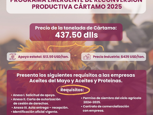 Invita Gobierno de Sonora a registrarse en el Programa Emergente de Reconversión Productiva de Cártamo 2025