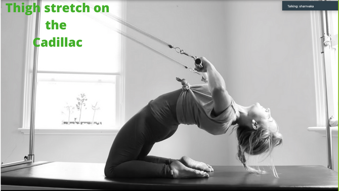 Thigh Stretch on the Cadillac (or Trapeze Table) rolling in and rolling out