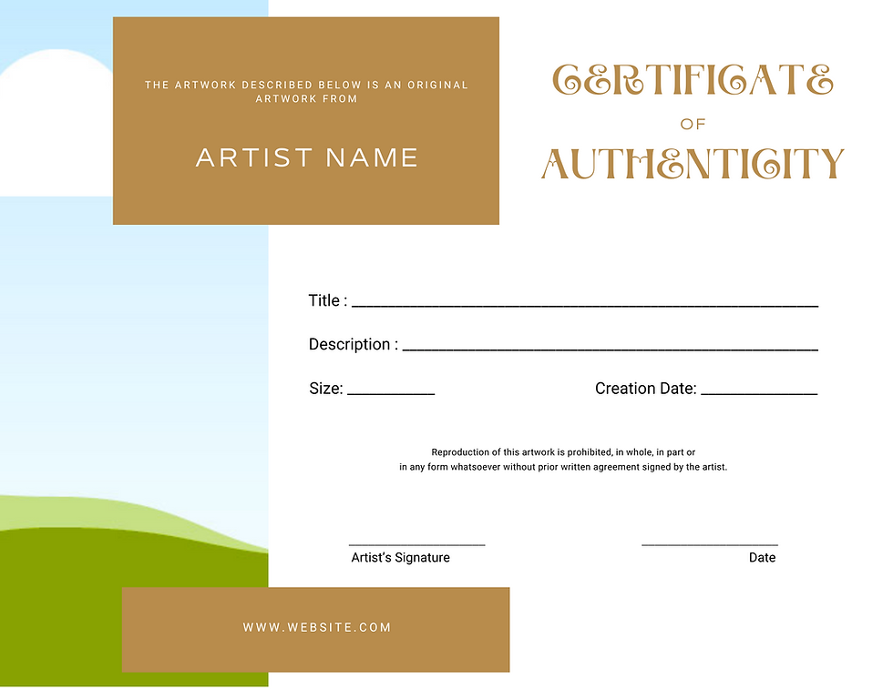 Thumbnail: Unique Certificate of Authenticity - Printable Artist resources