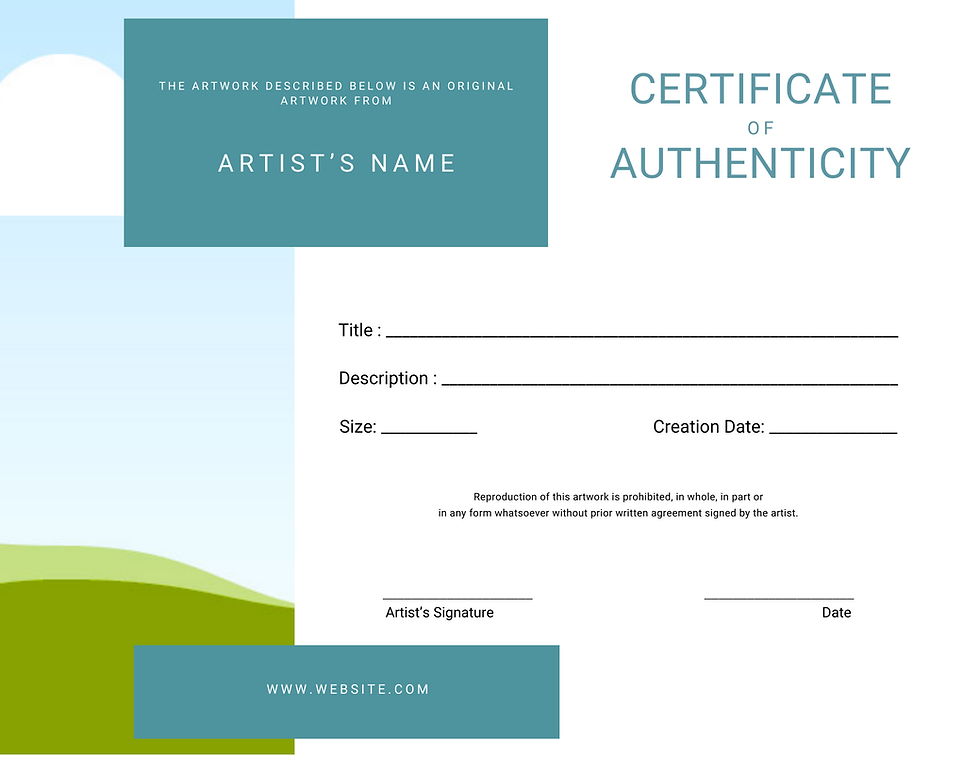 Thumbnail: Unique Certificate of Authenticity - Printable Artist resources