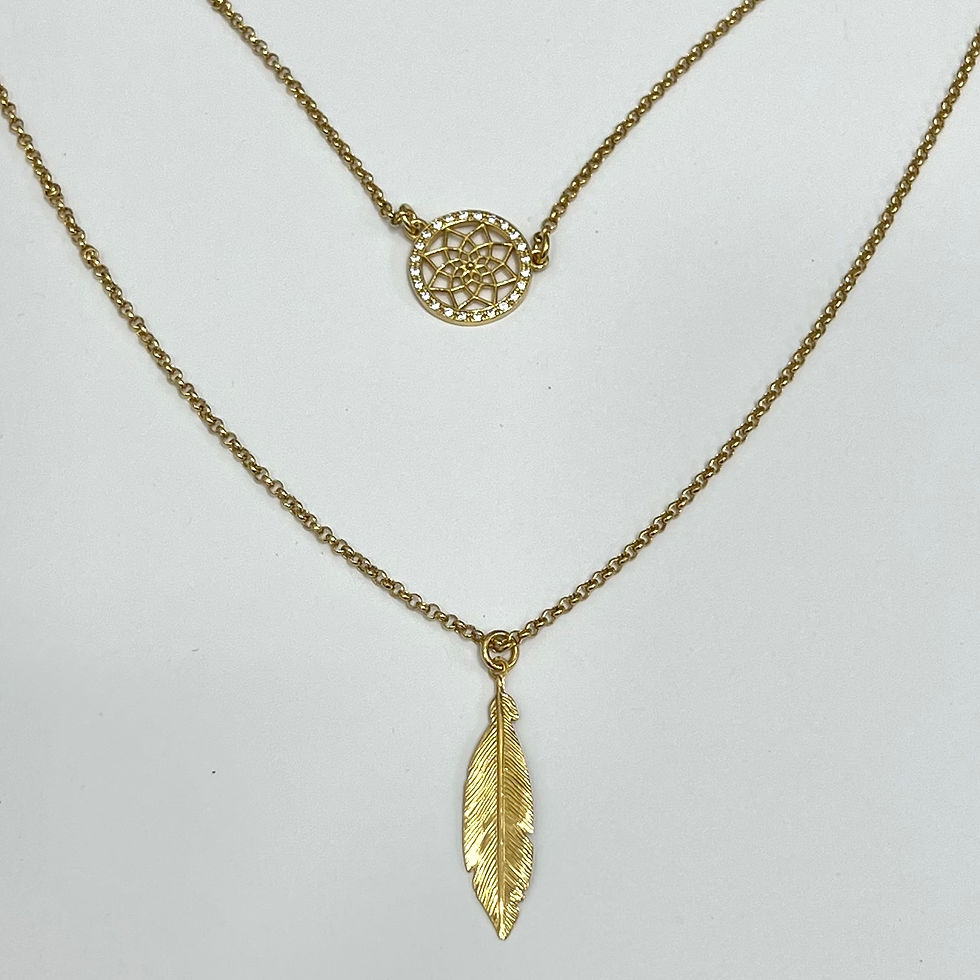 Miniatura: Gargantilla atrapa-sueños con circonitas,  de plata 1º ley chapada en oro.