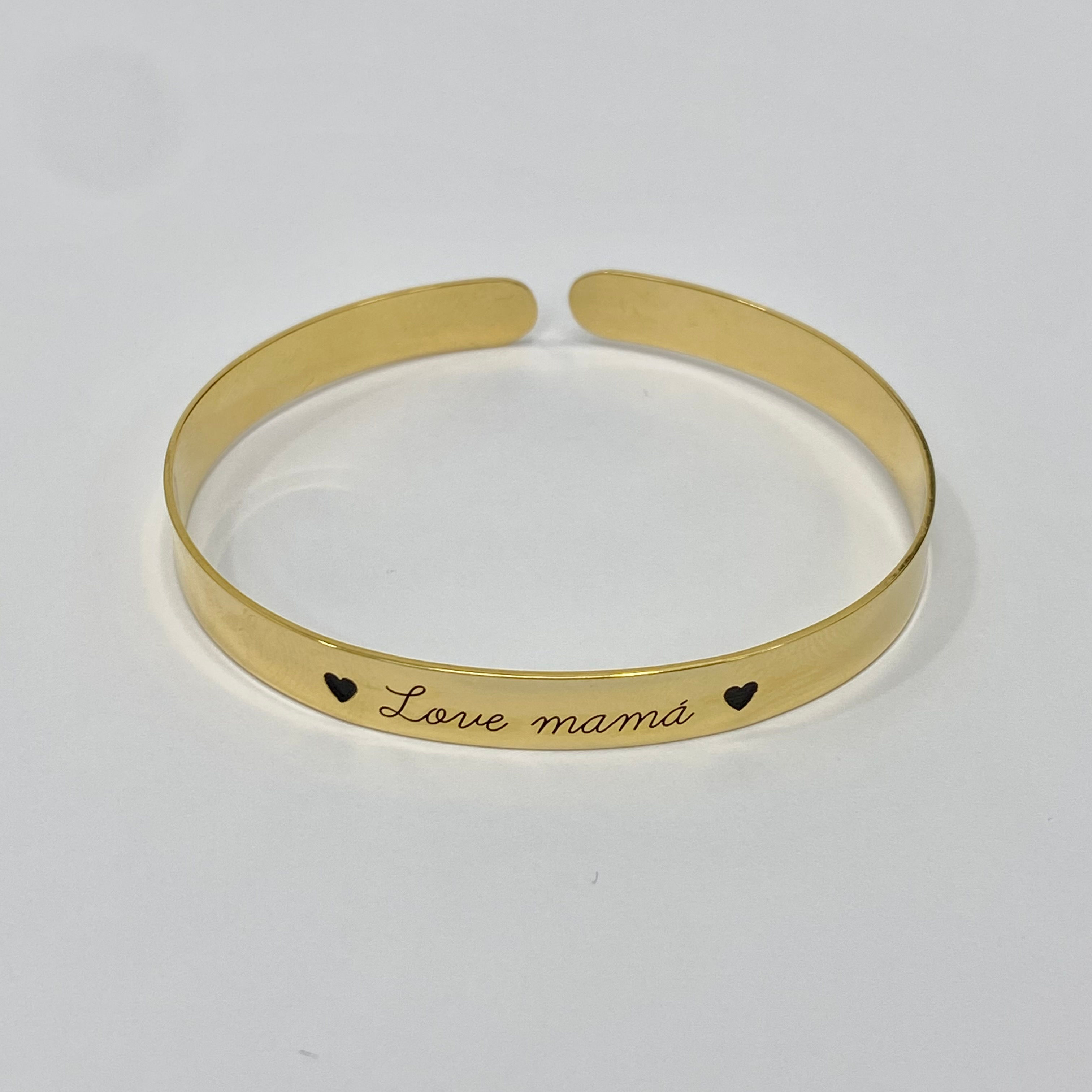 Brazalete “love mamá” de plata de ley chapado de oro de 23 quilates
