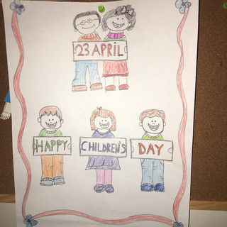 making a poster-happy children's day