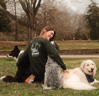 Owner Sitting with Three Happy Dogs in Freedom Park, Charlotte NC