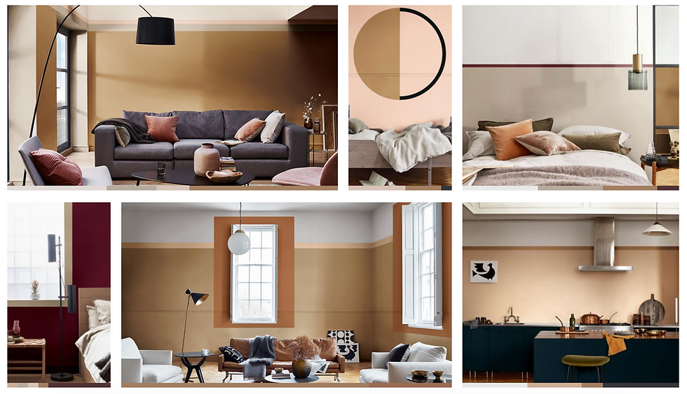 Dulux interior paint trends showcases four different room settings using a spiced honey colour palette