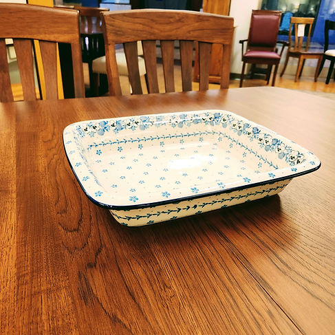 Rectangular Rimmed Baker 14" - White Pansy - Ceramika Artystyczna Bolesławiec Polish Pottery - The Amish Home - Galleria at Pittsburgh Mills Amish Furniture