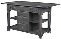 Turned Leg Kitchen Island | 6 Drawers, 2 Open Shelves. Shown with wood top. | Brown Maple in Antique Slate 118 | 49in W x 24 1/2in D x 34 1/2in H | The Amish Home | Amish Furniture at the Pittsburgh Mills