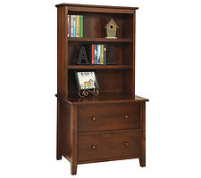 Manhattan Lateral File Cabinet shown with optional hutch top | Brown Maple in Rich Tobacco OCS228 | 36 1/2in W x 23in D x 72 1/2in H | The Amish Home | Amish Furniture at the Pittsburgh Mills