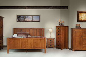 Michaels Mission Bedroom Furniture Collection|Michael's Mission 3 Drawer Nightstand, Lingerie Chest, Man's Chest, Armoire, English Shakr Panel Bed|Solid Quartersawn White Oak in Michaels OCS113|The Amish Home|Amish Furniture at the Pittsburgh Mills
