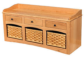 Basket Bench with Drawers|Oak in MX OCS103|49in W x 16 1/2in D x 23in H|The Amish Home|Amish Furniture at the Pittsburgh Mills