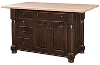 Turned Leg Kitchen Island | 2 Doors, 5 Drawers, 1 Adjustable Shelf. Shown with hard maple butcher block top. | Brown Maple in Asbury OCS117 | 49in W x 24 1/2in D x 34 1/2in H | The Amish Home | Amish Furniture at the Pittsburgh Mills