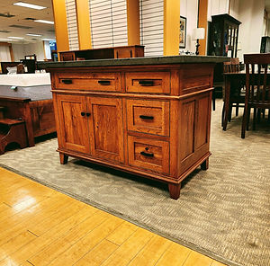 Floor Model Special Roswell Island with concrete top 52in W x 36in D x 36in H Solid Rustic Hickory with Harvest Oak OCS116 stain Solid Hardwood Furniture Made in the USA The Amish Home Amish Furniture Pittsburgh Mills
