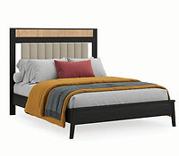Hilton Elite Fabric Bed with low footboard | Brown Maple in Ebony FC-11047, Fluted Drawer Fronts in White Oak with Latte OCS138 | Headboard 56in H, footboard 14in H | The Amish Home | Amish Furniture at the Pittsburgh Mills