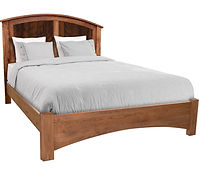 Lewiston Arched Panel Bed with low footboard | Rustic Hickory in Medium OCS110, Top Reclaimed Barnwood in Asbury OCS117 | Headboard 56in H, footboard 14in H | The Amish Home | Amish Furniture at the Pittsburgh Mills