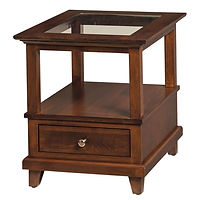 New Port End Table with glass insert | Rustic Cherry in Boston OCS111 | 22in W x 26in D x 25in H | The Amish Home | Amish Furniture at the Pittsburgh Mills