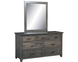 Portica Low Dresser shown with optional mirror | Brown Maple in Antique Slate OCS118 | 60in W x 20 1/2in D x 33 1/2in H | The Amish Home | Amish Furniture at the Pittsburgh Mills