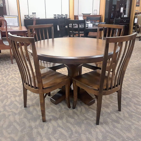 Gatlin Round Pedestal Table with Glenwood Side Chair | 48in x 48in + Butterfly Leaf | Brown Maple with Chocolate Spice FC-9090 | The Amish Home | Hardwood Furniture at Pittsburgh Mills